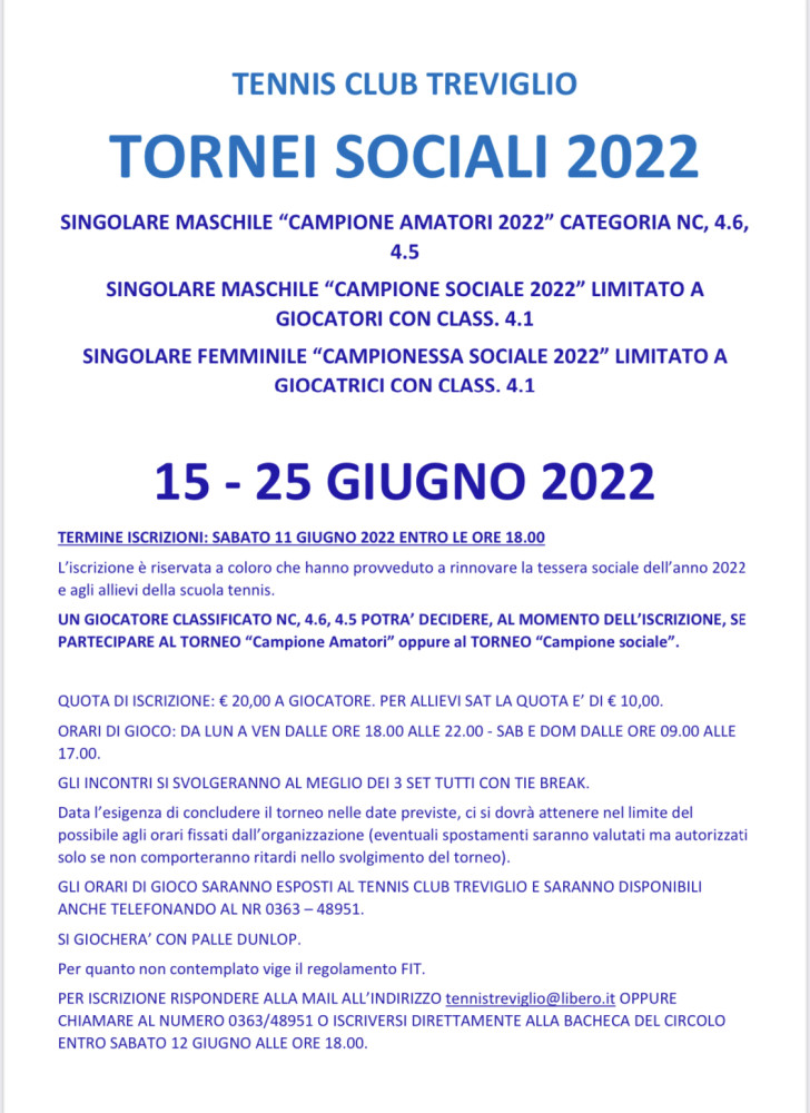 TORNEO SOCIALE 2022