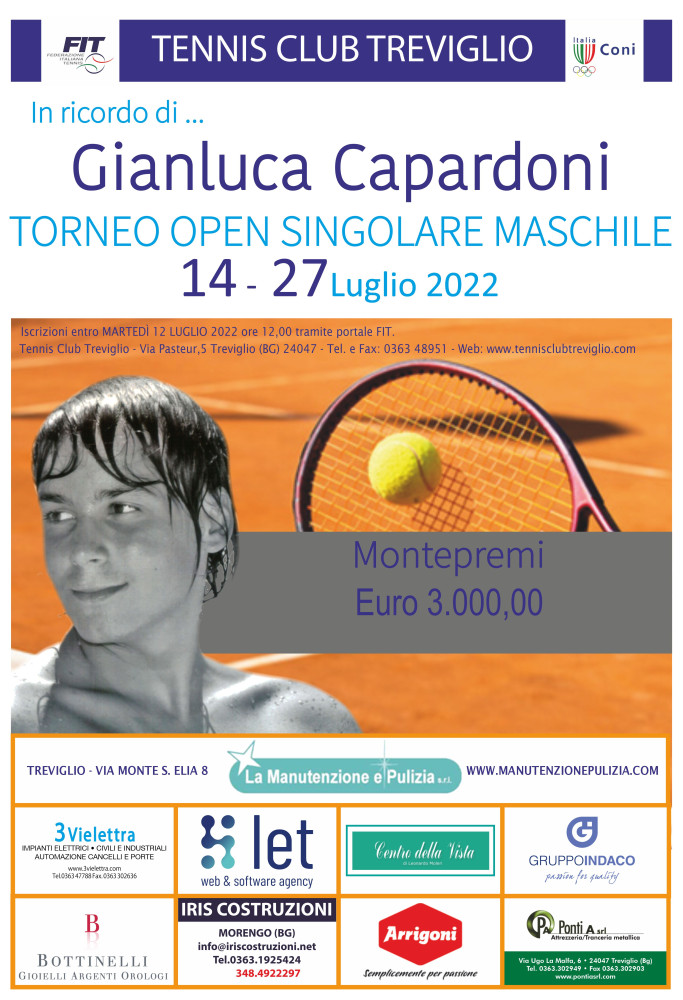 TORNEO OPEN SINGOLARE MASCHILE 14-27 LUGLIO 2022